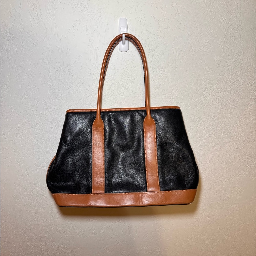 Ann Taylor Vintage Black & Cognac Leather Tote Bag - Structured Shoulder Bag